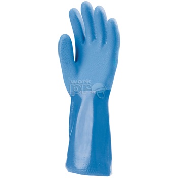 Kesztyű érdesített PVC, 34 cm-es, kék, sav-, lúg-, olajálló, antibakteriális Act