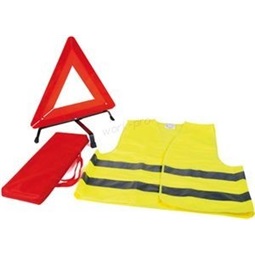 Közúti szett: mellény + elakadásjelző háromszög, hordtáskában piros/sárga