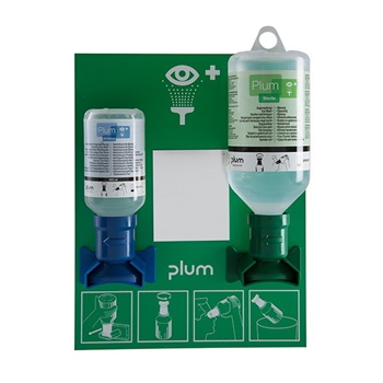 Plum Combi-Station szemkimosó állomás, 1x200mL Plum pH Neutral szemkimosó + 1x500mL Plum szemkimosó + falitartó + piktog