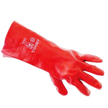 Kesztyű PVC hosszú szárú 35 cm piros XL