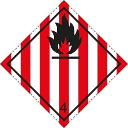 ADR/RID/ADN nagybárca, 4.1 osztály veszélye, gyúlékony szilárd anyagok, önreaktív anyagok, és szilárd, érzéketlenített r