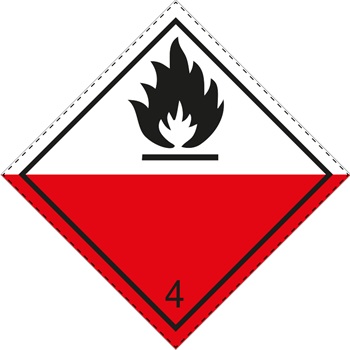 ADR/RID/ADN nagybárca, 4.2 osztály veszélye, öngyulladásra hajlamos anyagok tábla 250x250 mm