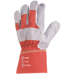 Bőrkesztyű, Eurostrong 155 szürke vastag marhahasíték/piros vászon, 12