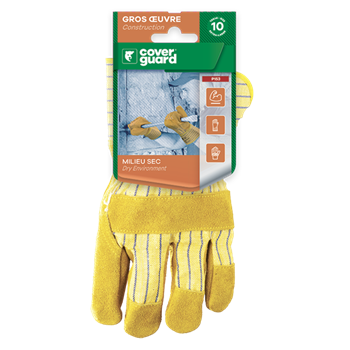 Bőrkesztyű, marhahasíték/színbőr tenyérfolttal, sárga