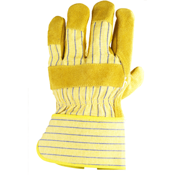 Bőrkesztyű, marhahasíték/színbőr tenyérfolttal, sárga