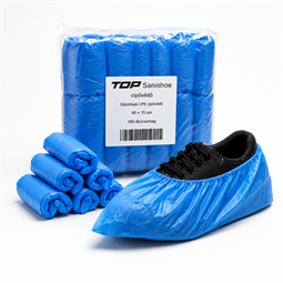 Cipővédő TOP SANISHOE gumírozott CPE, kék, 100db/csomag