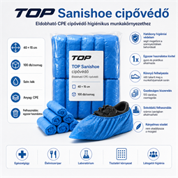Cipővédő TOP SANISHOE gumírozott CPE, kék, 100db/csomag