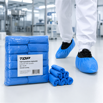 Cipővédő TOP SANISHOE gumírozott CPE, kék, 100db/csomag