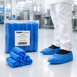 Cipővédő TOP SANISHOE gumírozott CPE, kék, 100db/csomag