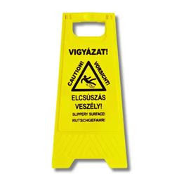 Elcsúszás veszély! szétnyitható tábla (piktogram + három nyelvű felirat) 300×600 mm