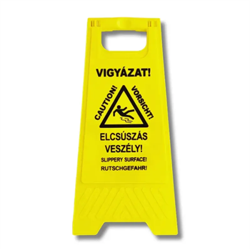 Elcsúszás veszély! szétnyitható tábla (piktogram + három nyelvű felirat) 300×600 mm
