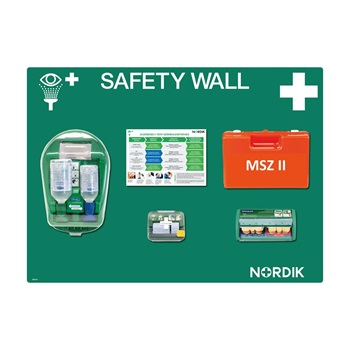Elsősegély fal Medidrop II szemkimosó állomással, MSZ II. ládával