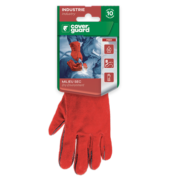 Hegesztőkesztyű Euroweld 2631, marhahasíték, pamut bélés, piros, 10
