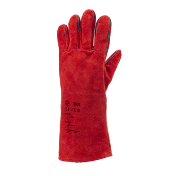Hegesztőkesztyű Euroweld 2631, marhahasíték, pamut bélés, piros, 10