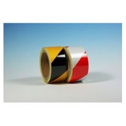 Jelölőszalag, öntapadó, fényvisszaverő (reflektív), veszélyre figyelmeztető fekete/sárga (10 m x 50 mm)