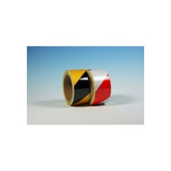 Jelölőszalag, öntapadó, fényvisszaverő (reflektív), veszélyre figyelmeztető fekete/sárga (10 m x 50 mm)