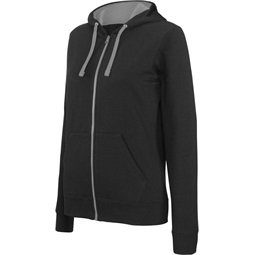 LADIES CONTRAST HOODED FULL ZIP SWEATSHIRT