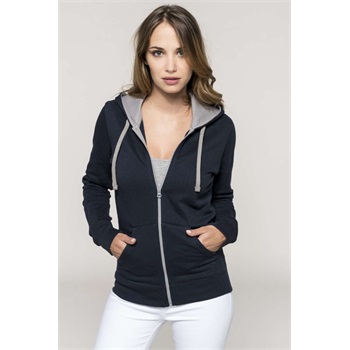 LADIES CONTRAST HOODED FULL ZIP SWEATSHIRT