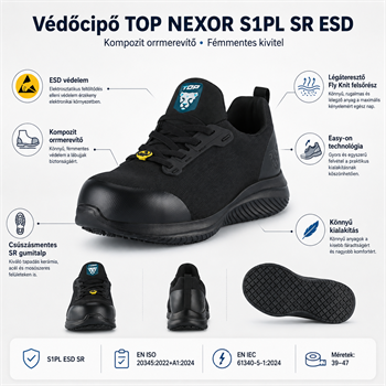 Védőcipő TOP NEXOR S1PL SR ESD kompozit orrmerevítő