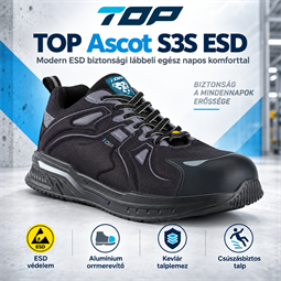 Védőfélcipő TOP ASCOT S3 ESD, alumínium orrmerevítő, kevlár talplemez