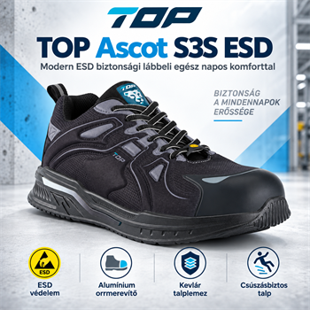 Védőfélcipő TOP ASCOT S3 ESD, alumínium orrmerevítő, kevlár talplemez