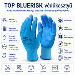Védőkesztyű TOP BLUERISK poliészter alap latex bevonattal