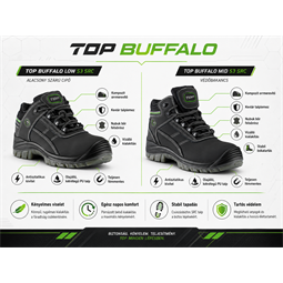 TOP BUFFALO low S3 SRC munkavédelmi cipő, kompozit orrmerevítő, kevlár talplemez
