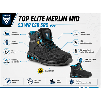 TOP ELITE MERLIN MID S3 WR ESD SRC védőbakancs, kompozit orrmerevítő