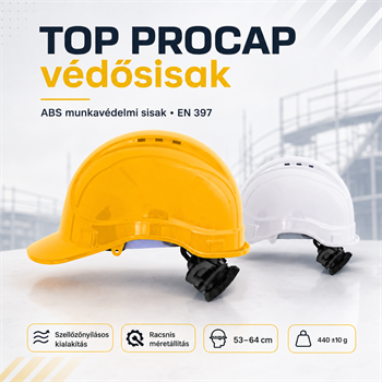 Védősisak TOP PROCAP ABS műanyag, szellőző, AJÁNDÉK állvédős állszíjjal