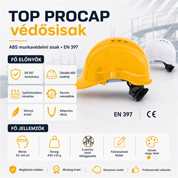 Védősisak TOP PROCAP ABS műanyag, szellőző, AJÁNDÉK állvédős állszíjjal