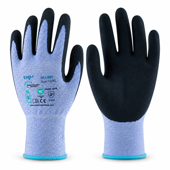 Védőkesztyű TOP RCL001 PE+spandex, habosított érdesített latex mártás