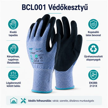Védőkesztyű TOP RCL001 PE+spandex, habosított érdesített latex mártás