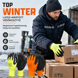 TOP WINTER latex mártott védőkesztyű, kevertszálas alapú, erős kopásállóságú