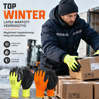 TOP WINTER latex mártott védőkesztyű, kevertszálas alapú, erős kopásállóságú