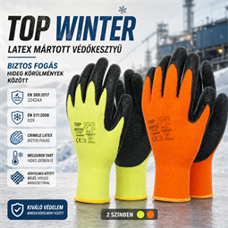 TOP WINTER latex mártott védőkesztyű, kevertszálas alapú, erős kopásállóságú