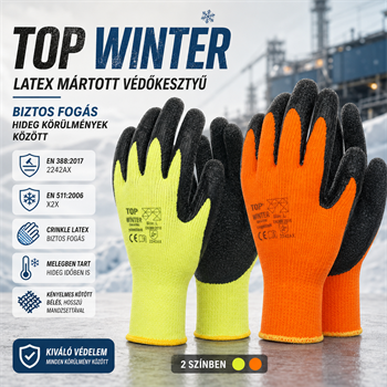 TOP WINTER latex mártott védőkesztyű, kevertszálas alapú, erős kopásállóságú