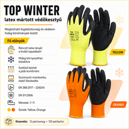 TOP WINTER latex mártott védőkesztyű, kevertszálas alapú, erős kopásállóságú