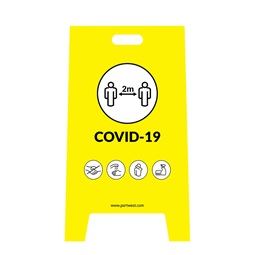 Tábla Covid biztonsági előírásokra figyelmeztető sárga