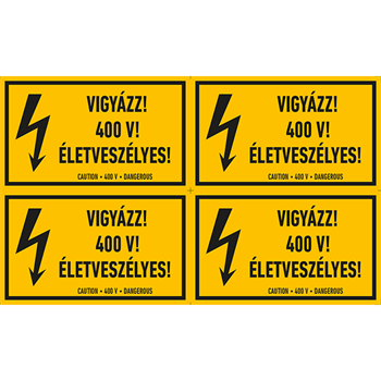 VIGYÁZZ! 400 V! ÉLETVESZÉLYES!, vinil öntapadó, 100x60